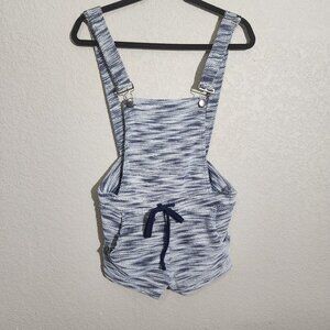 Almost Famous Short alls Womens Blue White Knit Overalls Size M Adjustable Strap